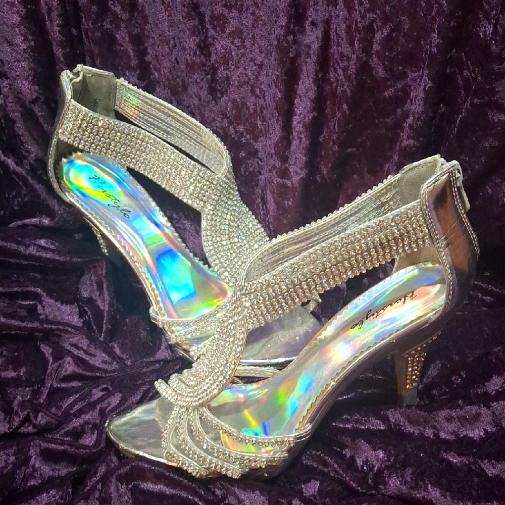 Herstyle Silver Rhinestone Heels for Special Occasions